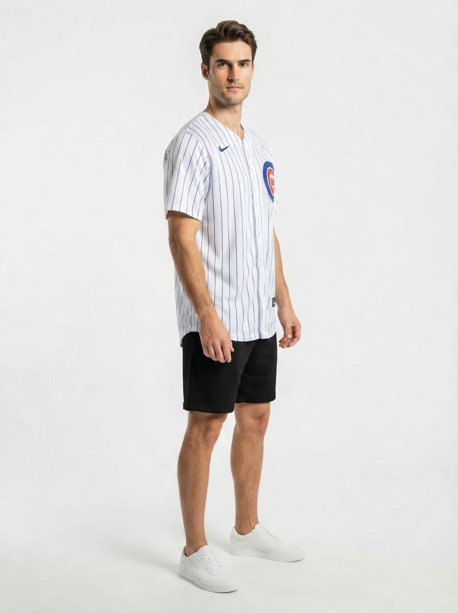 Jersey MLB Chicago Cubs Home Torcedor Masculina Listrada Branca