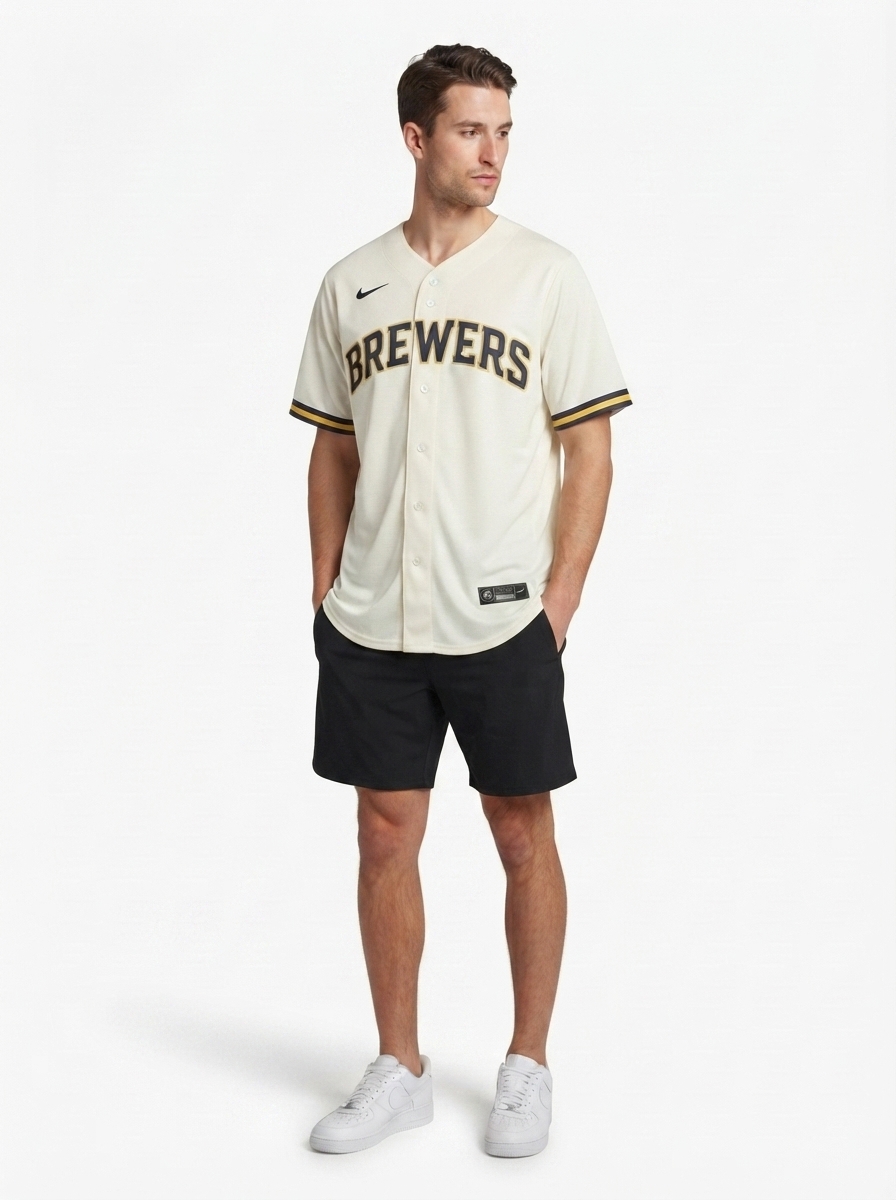 Jersey MLB Milwaukee Brewers Home Torcedor Masculina Bege
