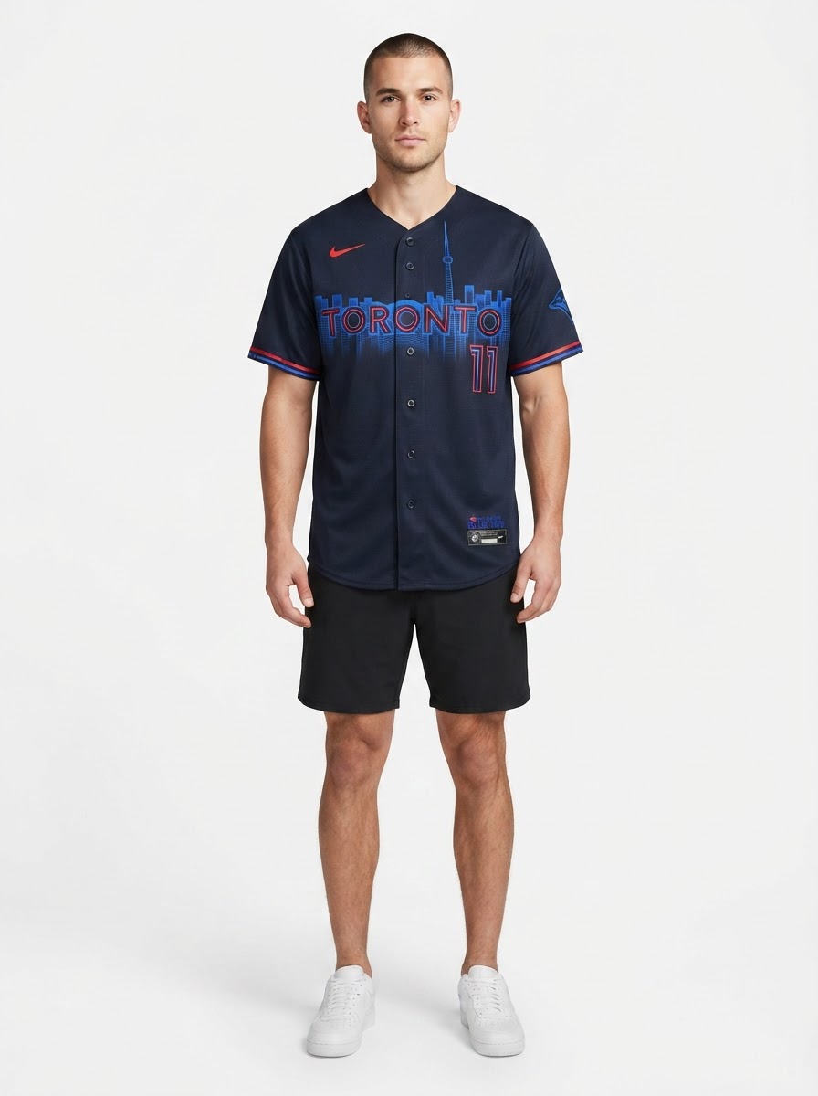 Jersey MLB Toronto Blue Jays City Connect Torcedor Masculina Azul Marinho Bo Bichette 11