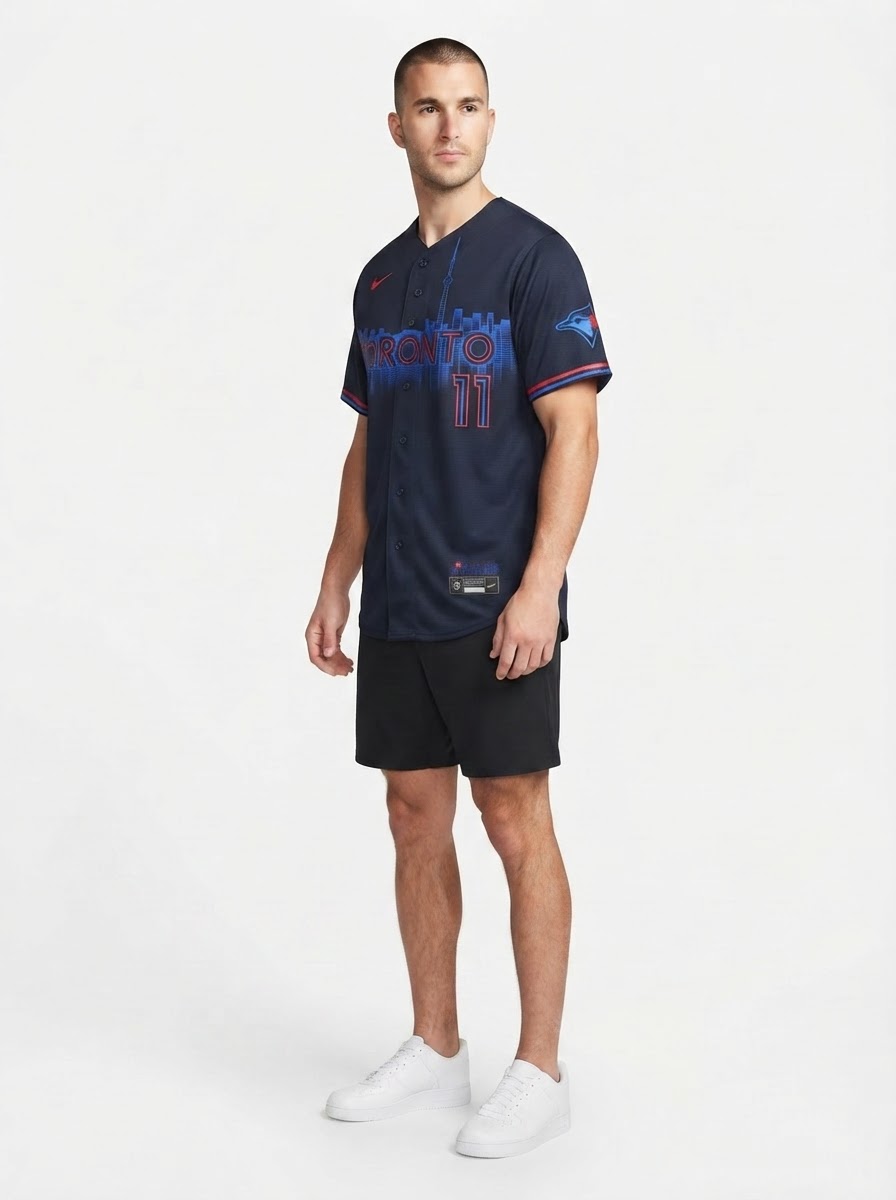 Jersey MLB Toronto Blue Jays City Connect Torcedor Masculina Azul Marinho Bo Bichette 11