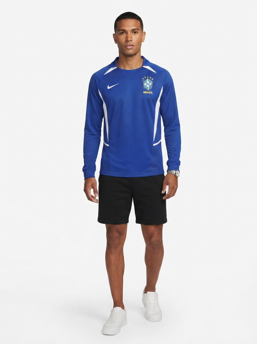 Jersey Brasil Retro 2002 Longsleeve Azul Fan