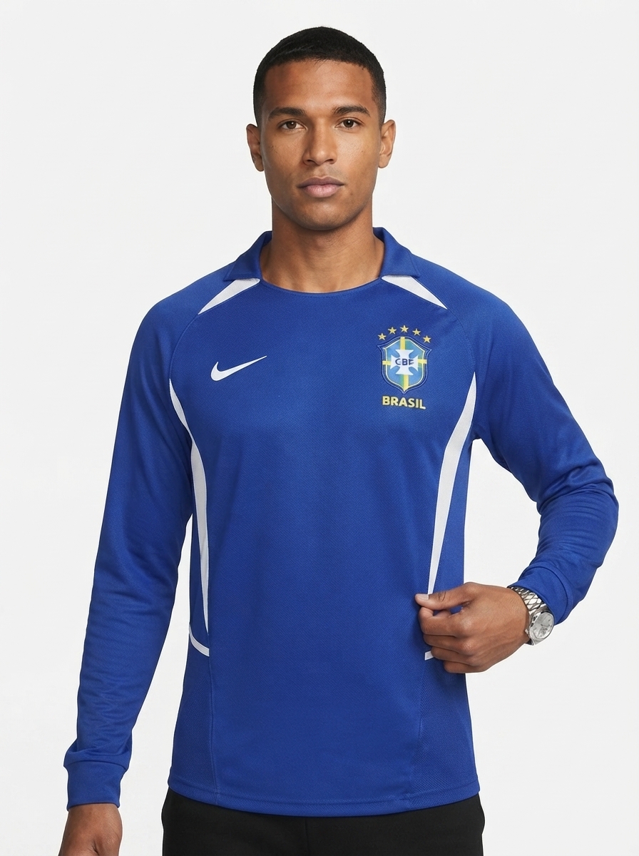 Jersey Brasil Retro 2002 Longsleeve Azul Fan