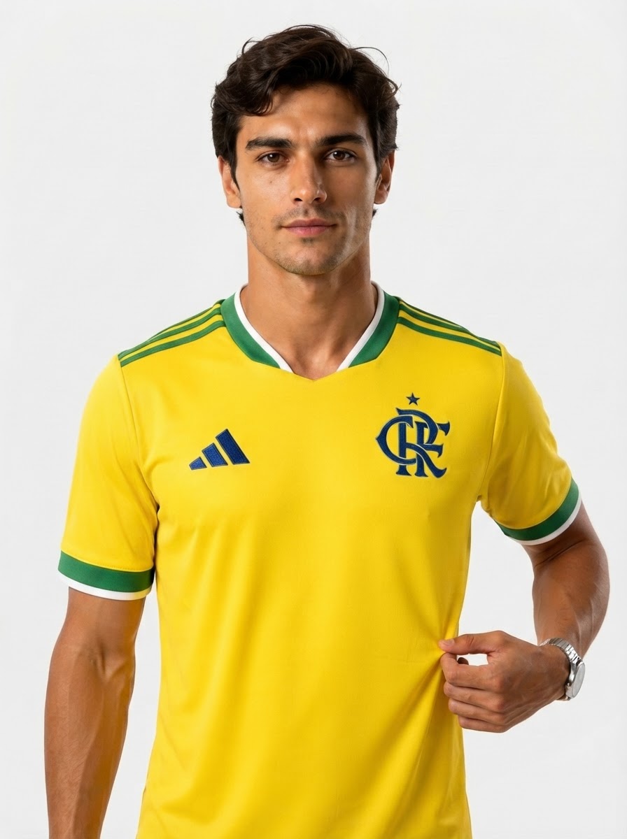 Camisa Masculina Flamengo Brasil 2026 - Amarelo+Verde