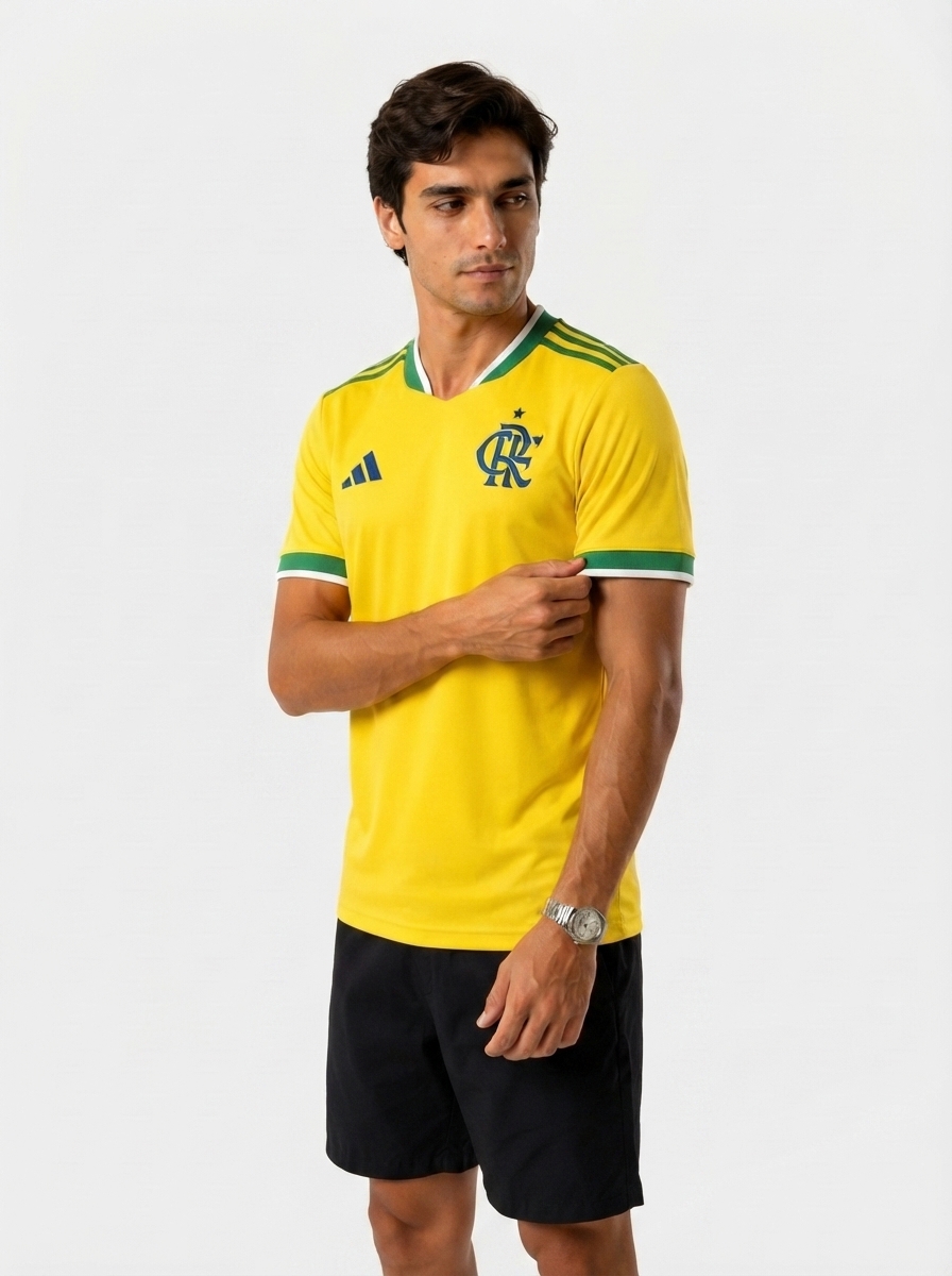 Camisa Masculina Flamengo Brasil 2026 - Amarelo+Verde