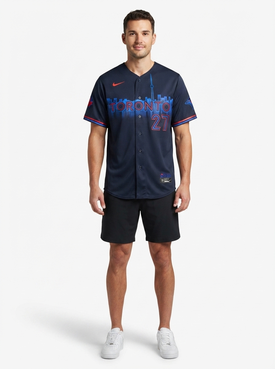 Jersey MLB Toronto Blue Jays City Connect Torcedor Masculina Azul Marinho Vladimir Guerrero Jr. 27