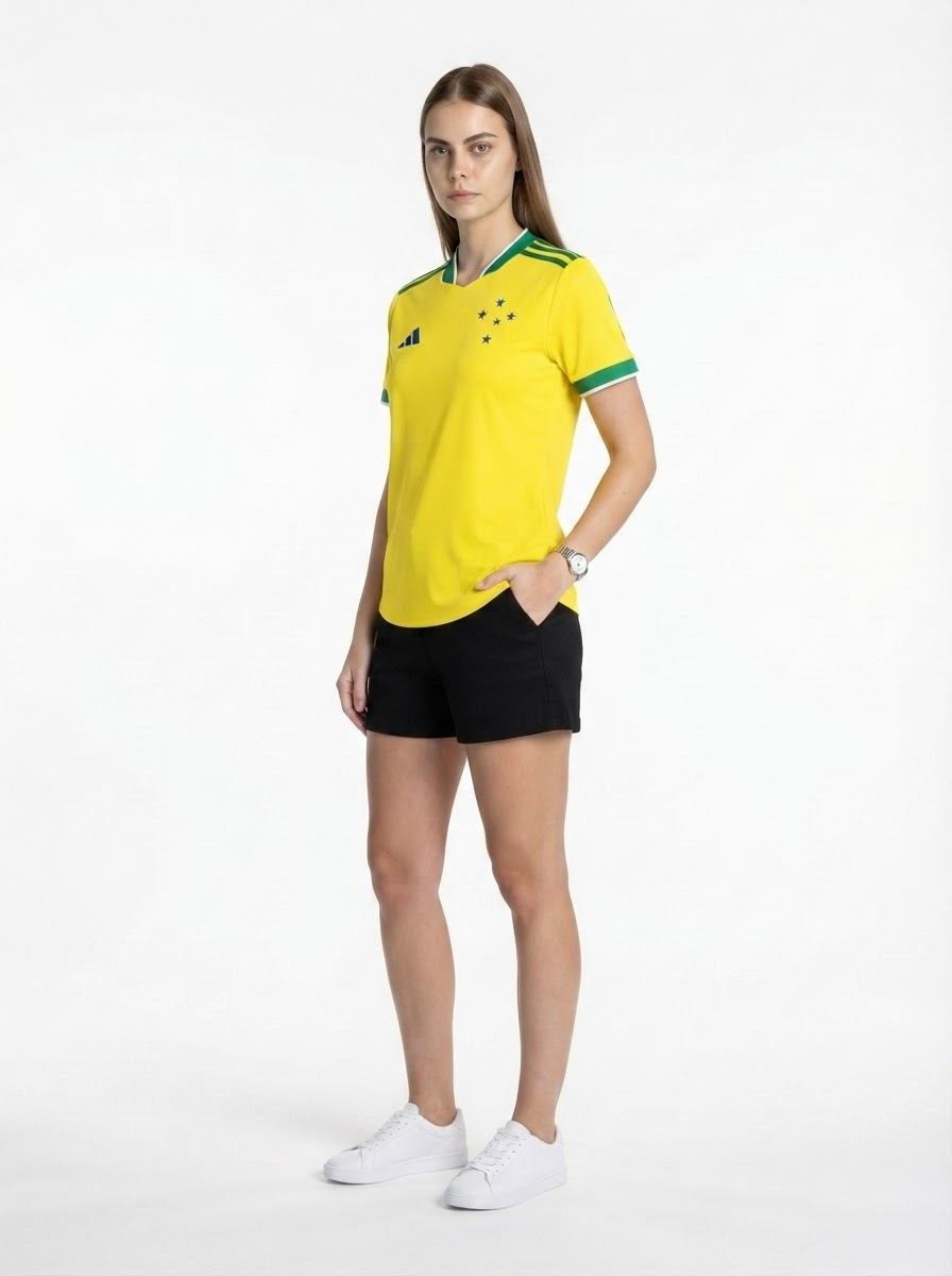 Camisa Feminina Cruzeiro Brasil 2026 - Amarelo+Verde
