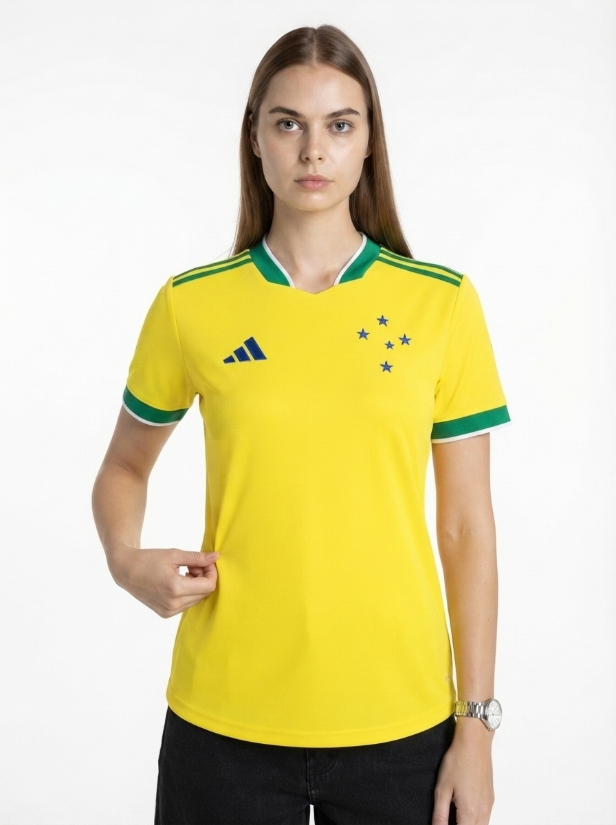 Camisa Feminina Cruzeiro Brasil 2026 - Amarelo+Verde