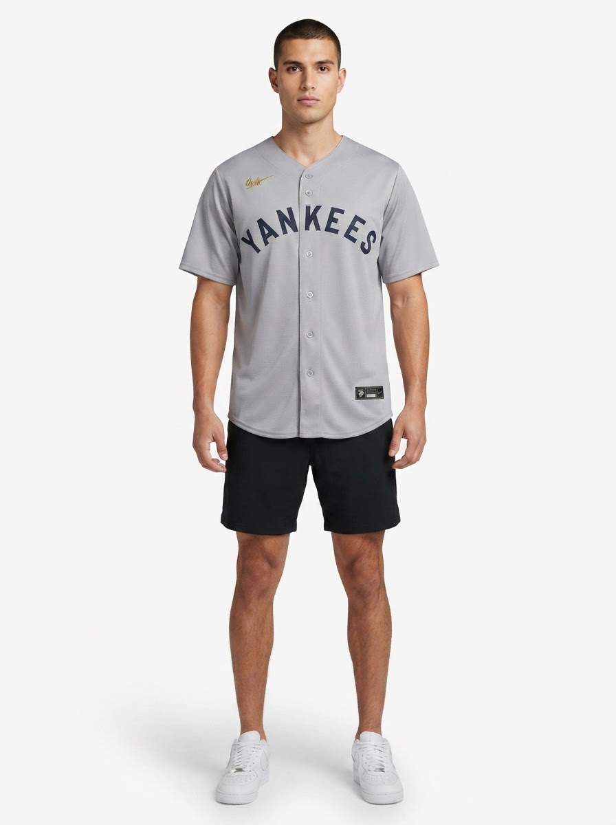 Jersey MLB New York Yankees Away Cooperstown Collection Torcedor Masculina Cinza Babe Ruth 3