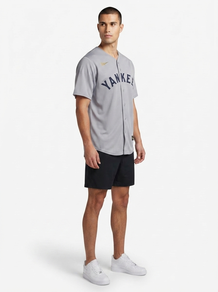Jersey MLB New York Yankees Away Cooperstown Collection Torcedor Masculina Cinza Babe Ruth 3
