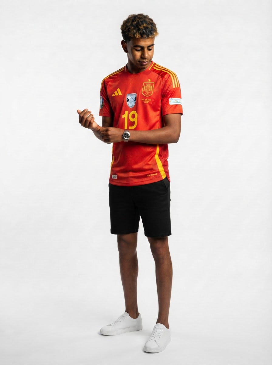 Spain Lamine Yamal 19 Home Fan Jersey 2025/26 Euro 2024 & Foundation Tournament Patches (Official Printing)