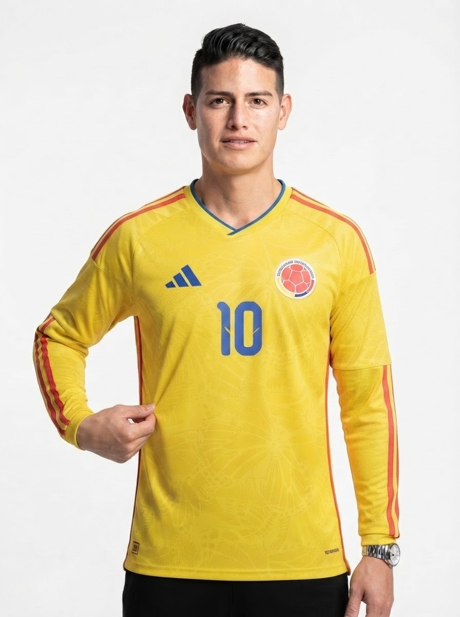 James Rodriguez Long Sleeve Colombia Home - Fan Version World Cup 2026