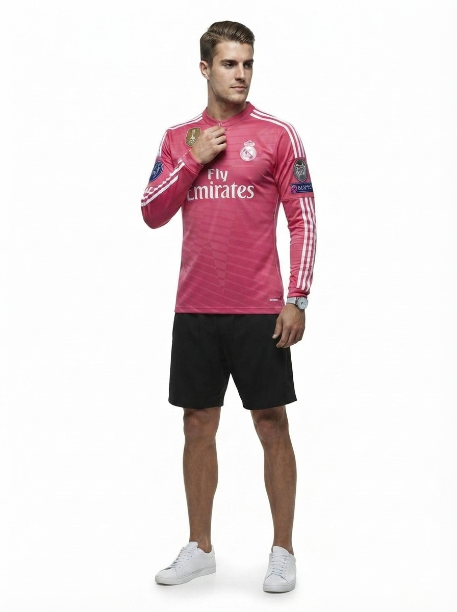 Real Madrid 2014/15 Pink Jersey Long Sleeve Retro - Patch Champions