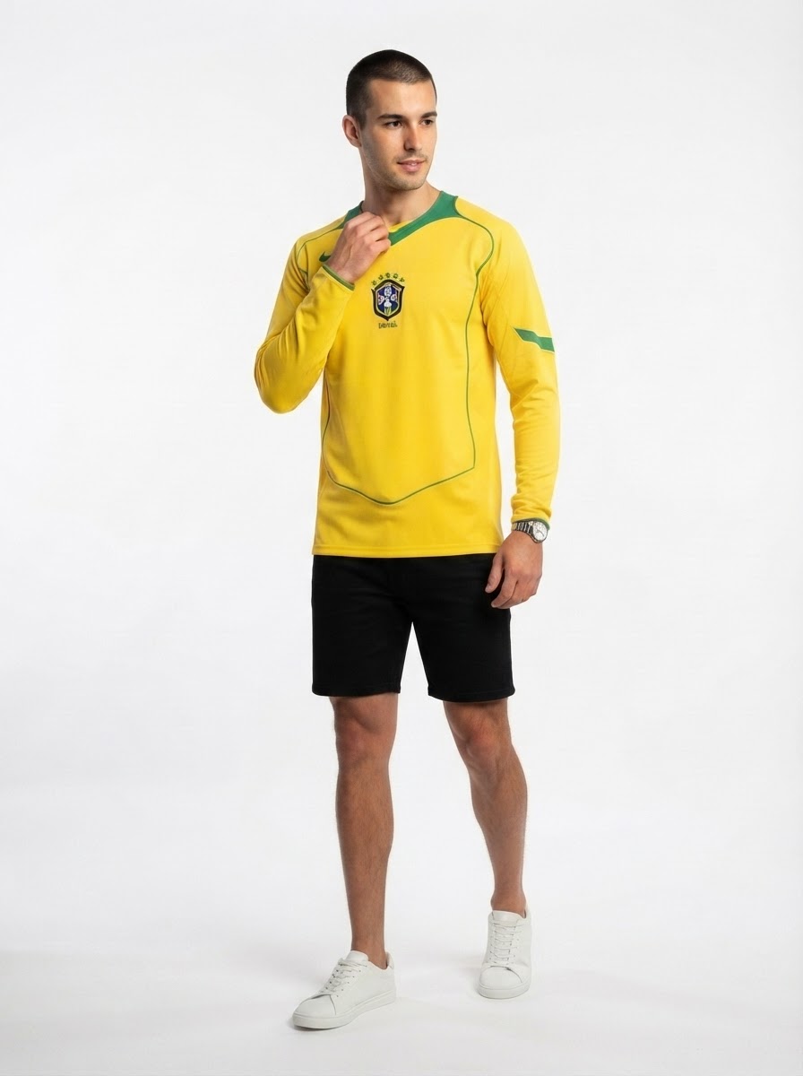 Brazil 2004 I Home Jersey - Brasil Long Sleeve Retro Version