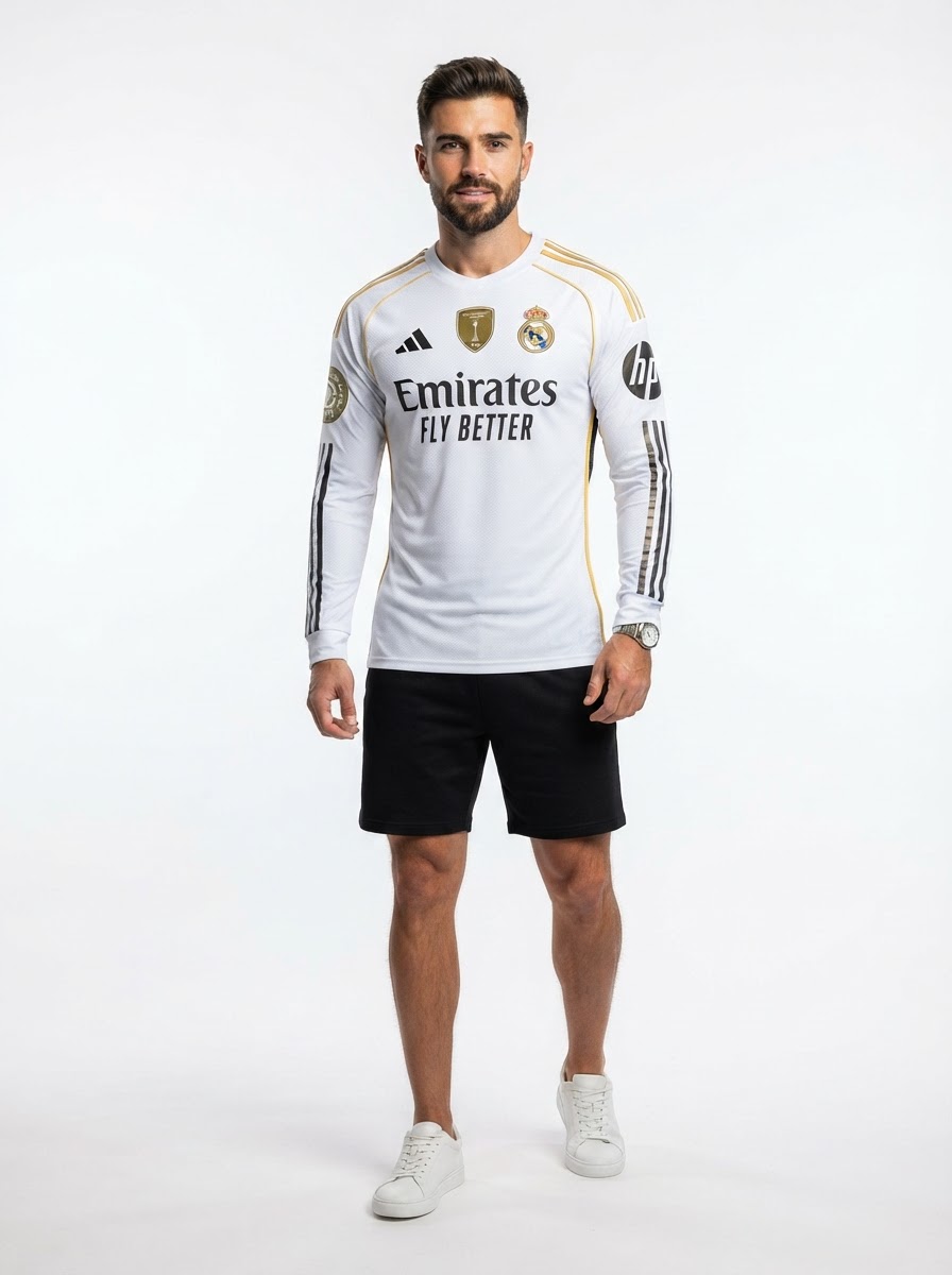 Real Madrid Home Long Sleeve Fan Jersey 2025/26 - Patch 2025 Club World Cup + FIFA Intercontinental Champions
