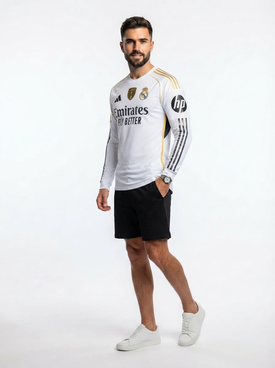 Real Madrid Home Long Sleeve Fan Jersey 2025/26 - Patch 2025 Club World Cup + FIFA Intercontinental Champions