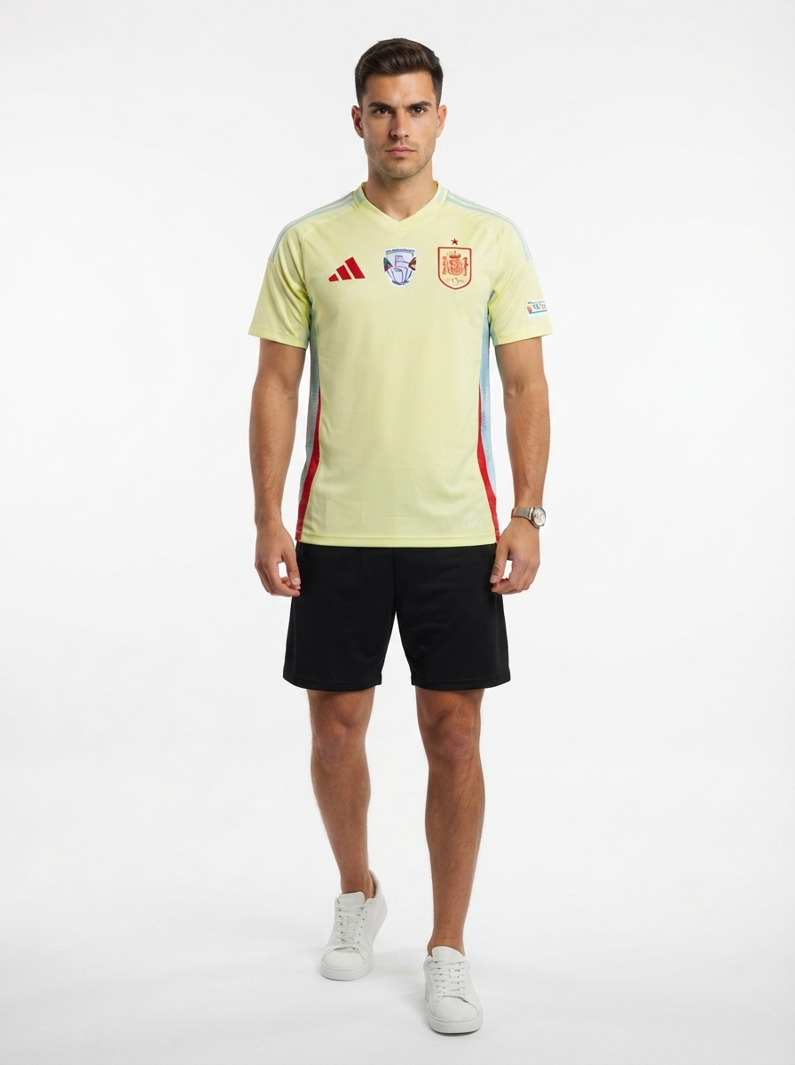 Spain Away Fan Jersey 2025/26 Euro 2024 & Foundation Tournament Patches (Official Printing)