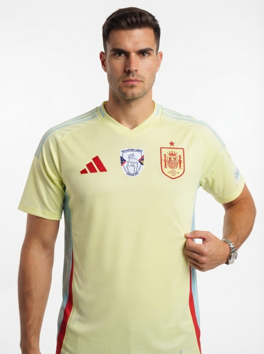 Spain Away Fan Jersey 2025/26 Euro 2024 & Foundation Tournament Patches (Official Printing)