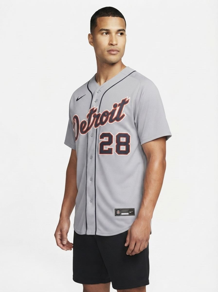 Jersey MLB Detroit Tigers Gray Javier Baez 28 Road Limited Torcedor Masculina Cinza