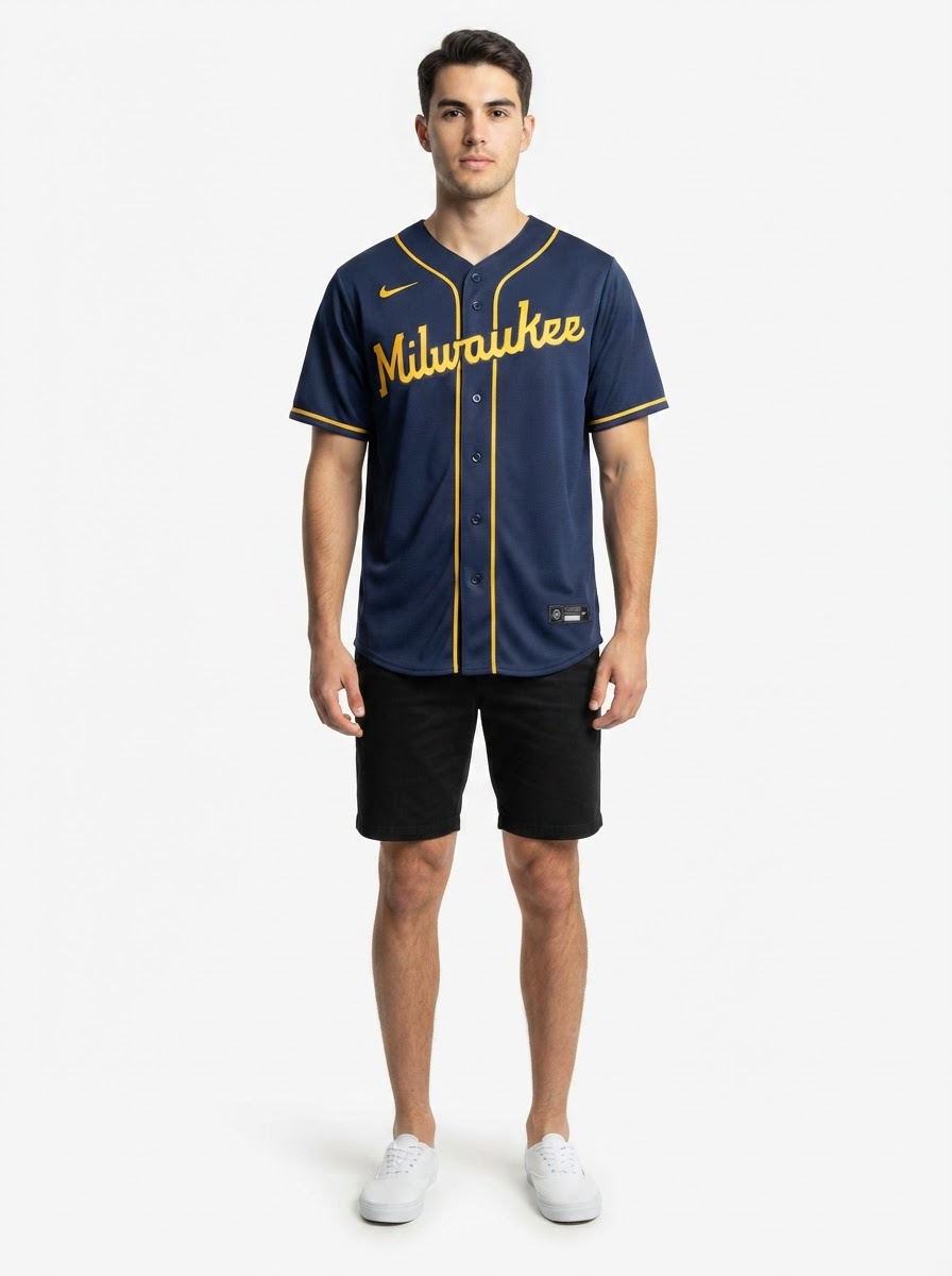 Jersey MLB Milwaukee Brewers NikeNavy Alternate Torcedor Masculina Azul