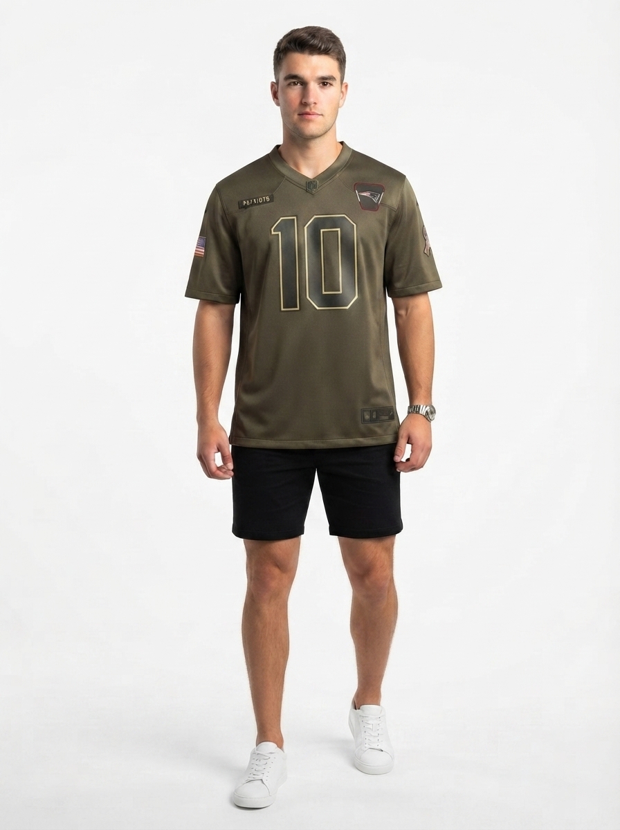 New England Patriots Drake Maye Olive 2025 Salute to Service Game Jersey