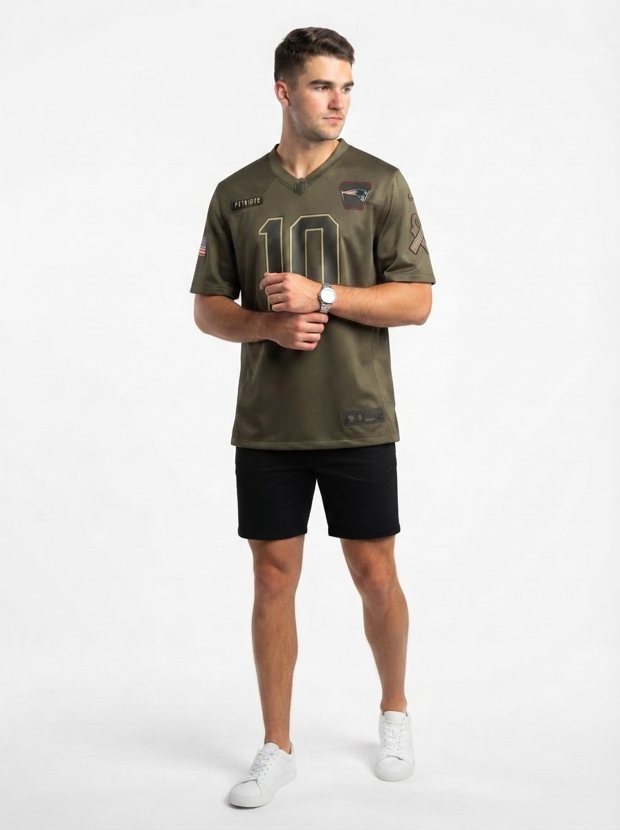 New England Patriots Drake Maye Olive 2025 Salute to Service Game Jersey